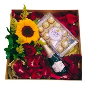 Kit de Flores com Chocolate e Espumante