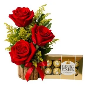 Arranjo de Rosas Abertas com Ferrero Rocher