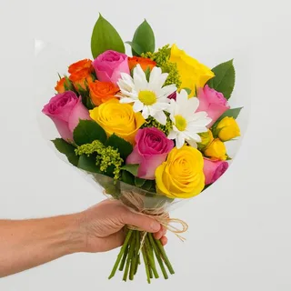 Buquê Colorido com Rosas, Margaridas e Flores do Campo