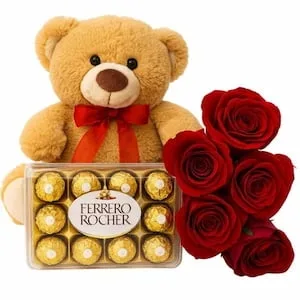 Buquê de Rosas, Ursinho e Ferrero Rocher