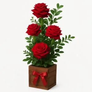 Arranjo de 4 Rosas Vermelhas no Cachepot