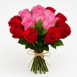 Buquê de 15 Rosas com Duas Cores