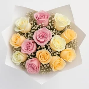 Buquê de 15 Rosas em Tons Suaves