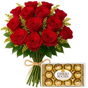 Buquê de 15 Rosas Vermelhas com Ferrero Rocher
