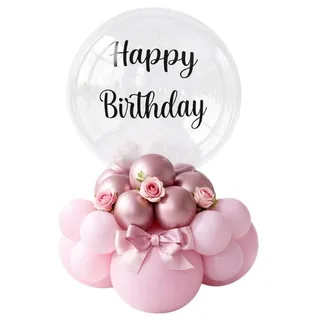 Arranjo de Balão Rosa Happy Birthday