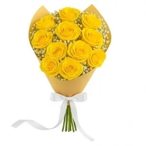 Buquê De 12 Rosas Amarelas Com Gypsophilas