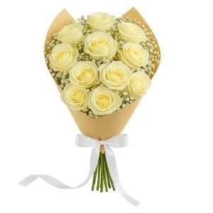 Buquê De 12 Rosas Brancas Com Gypsophilas