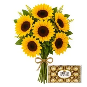 Buquê de 6 Girassol com Ferrero Rocher
