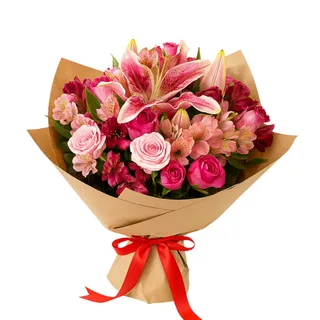 Buquê de Lírios e Flores Rosada