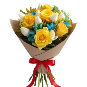 Buquê em Tons de Amarelo e Azul