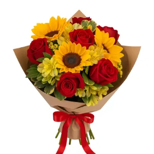 Buquê Rosas Com Girassol