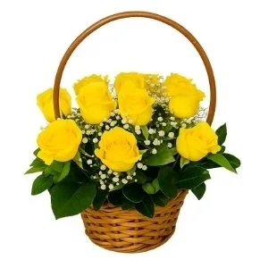 Cesta De Rosas Amarelas Com Gypsophilas