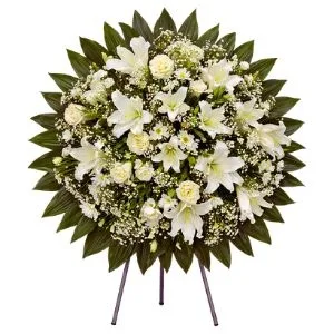 Coroa de Flores Grande com Lírios e Rosas Brancas