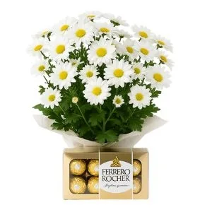 Mini Margarida Branca Com Ferrero Rocher De 8 Unidades