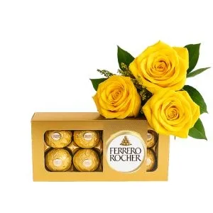 Ramalhete de 3 Rosas Amarelas com Ferrero Rocher
