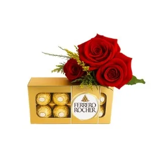 Ramalhete de 3 Rosas Vermelhas com Ferrero Rocher