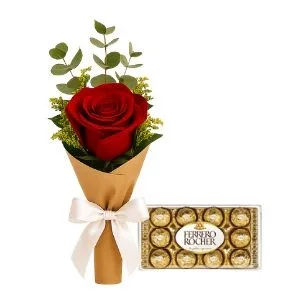 Rosa Solitária Vermelha com Ferrero Rocher