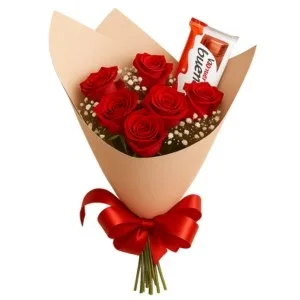 Buquê de 6 Rosas com Kinder Bueno