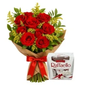 Buquê de 9 Rosas Vermelhas com Raffaello