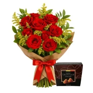 Buquê de 9 Rosas Vermelhas com Trufa Belga