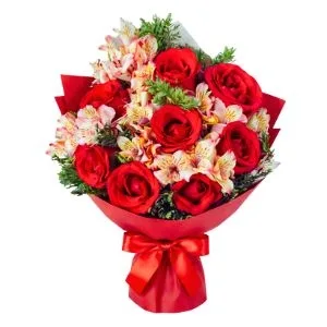 Buquê de Rosas e Astromélias Rosada