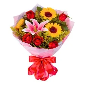 Buquê de Rosas, Lírios e Girassois
