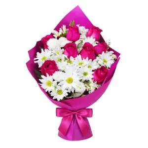 Buquê de Rosas Pink e Margaridinha