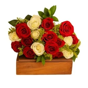 Cachote com Mix de Rosas Vermelhas e Brancas