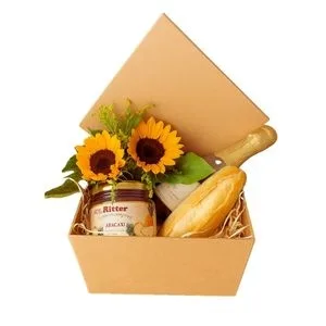 Cesta com Baby Chandon, Girassóis e Geleia