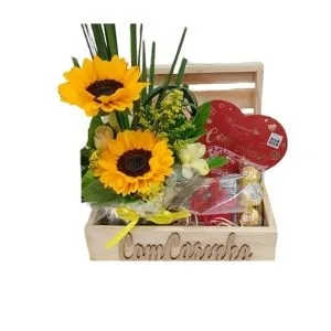 Cesta Encanto de Girassol com Chocolates