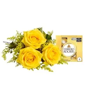 Ramalhete de 3 Rosas Amarelas com Bombom Ferrero Rocher