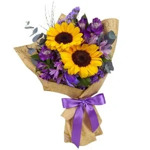 Ramalhete de Girassóis com Flores Lilás