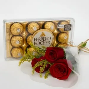 Ramalhete de 3 Rosas Vermelhas com Ferrero Rocher