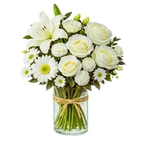 Arranjo de Lírios e Flores do Campo Brancas em Vaso