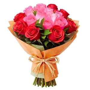 Buquê com 15 Rosas de duas Cores