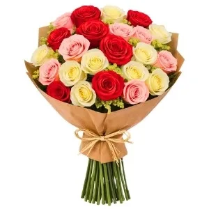 Buquê com 24 Rosas de Três Cores