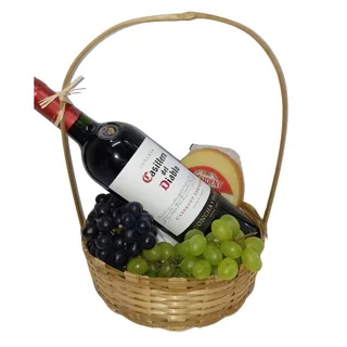 Cesta Pequena de Queijo, Vinho e Fruta