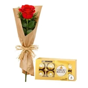 Rosa Solitária Vermelha e Chocolate