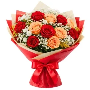 Buquê de 12 Rosas Champagne e Vermelha