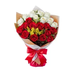 Buquê de 20 Rosas Brancas e Vermelhas