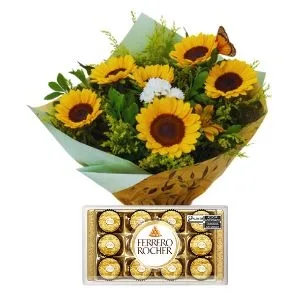 Buquê de 6 Girassóis com Ferrero Rocher