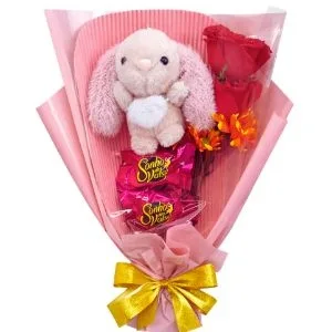 Ramalhete de Rosas com Pelúcia e Sonho de Valsa
