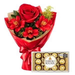 Rosa Solitária Vermelha com Ferrero Rocher