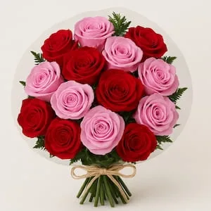 Buquê 15 Rosas Duas Cores