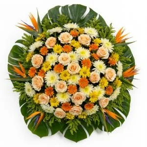 Coroa de Flores com Rosas, Gérberas, Crisântemos