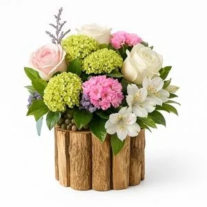 Arranjo de Rosas e Astromélias Rosadas