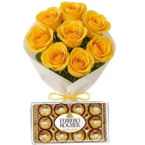 Buquê de 8 Rosas Amarelas com Ferrero Rocher