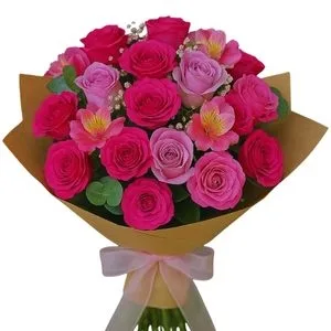 Buquê de Rosas e Lisianthus Rosados