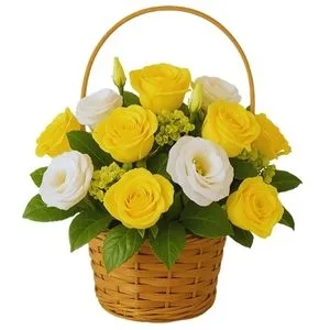 Cesta de Lisianthus e Rosas Amarelas