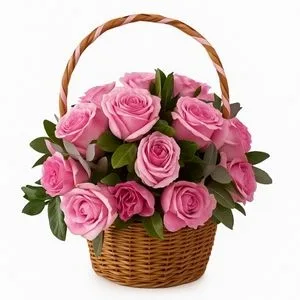 Cesta de Rosas e Lisianthus Rosado